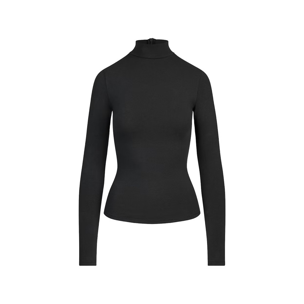 SKIMS Black Long Sleeve Mock Neck Top